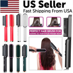 Royal Hair Straightener Brush Straightening Curler Hot Comb Electric Adjustable Heat