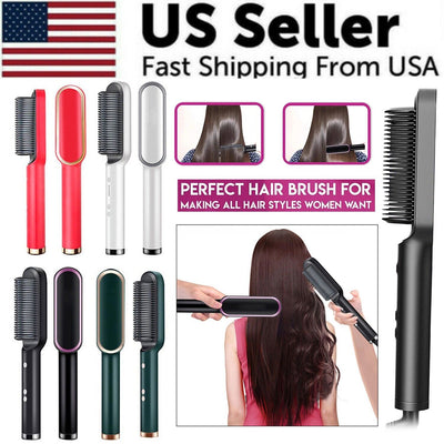 Royal Hair Straightener Brush Straightening Curler Hot Comb Electric Adjustable Heat