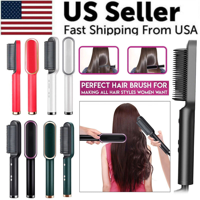 Royal Hair Straightener Brush Straightening Curler Hot Comb Electric Adjustable Heat